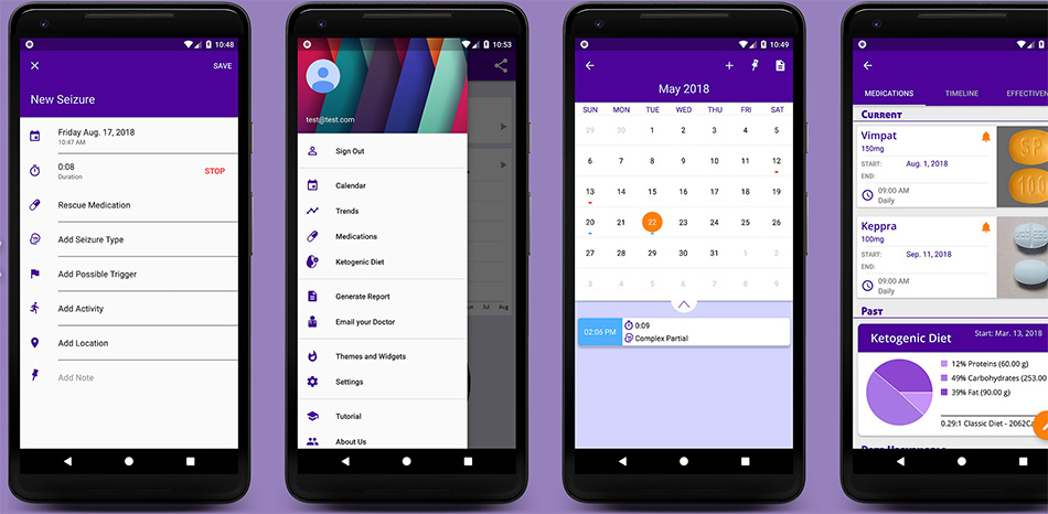Images of the Epilepsy Journal app screens