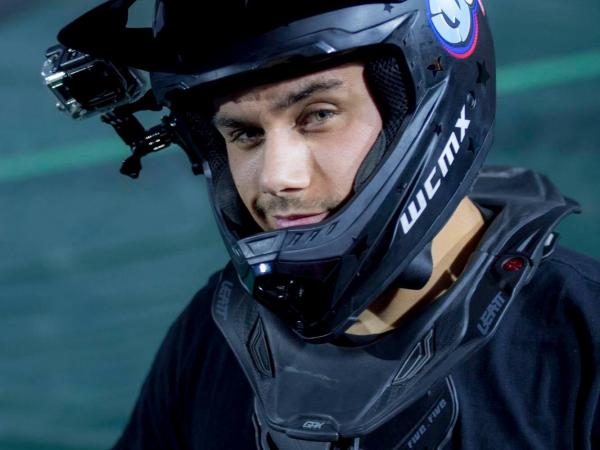 Aaron Fotheringham wearing his helmet. courtesy of his FB page